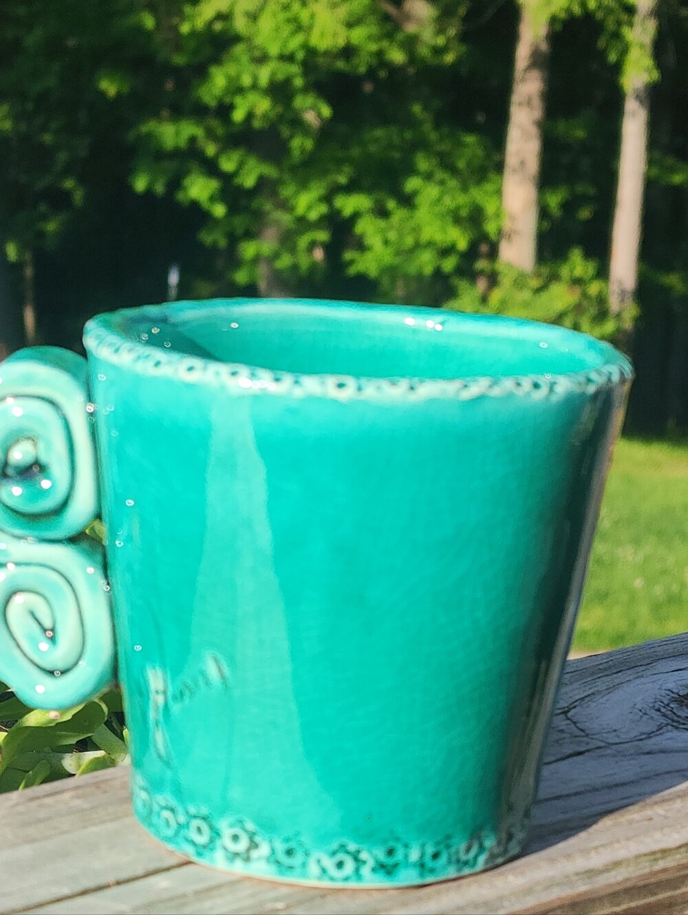 By Nunes Lisboa Portuguese Studio Pottery Mug Signed Artist Turquoise Yellow - Picture 6 of 8